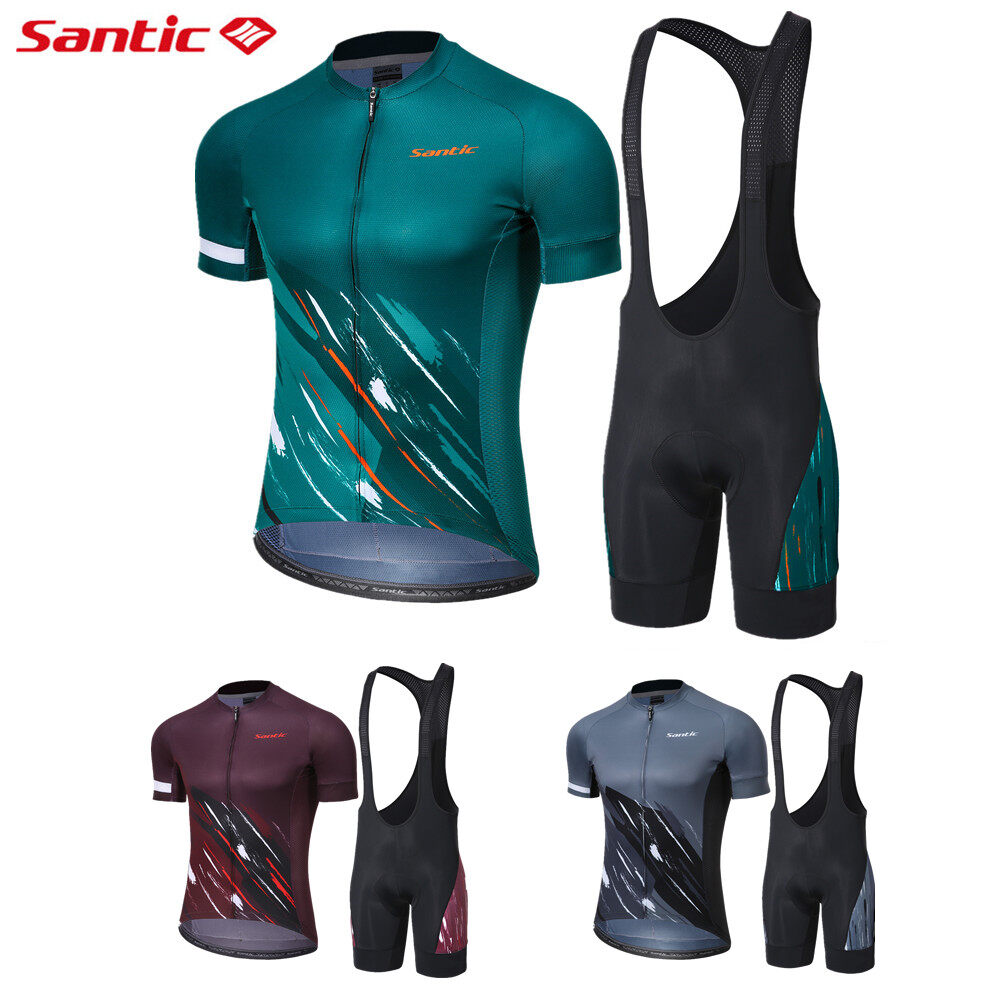Santic Men's Cycling Jersey Set Bib Shorts 4D Padded Short Sleeve Outfits Set Quick-Dry