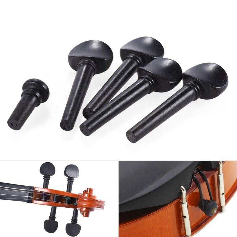 1/2 Size Ebony Wood Violin Fiddle Tuning Pegs Endpin Set Replacement Black Malaysia
