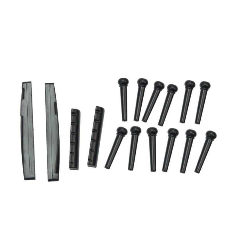 2 Sets ABS Plastic Mini Bridge Saddle Pins Nut Parts Black for Acoustic Guitar Malaysia