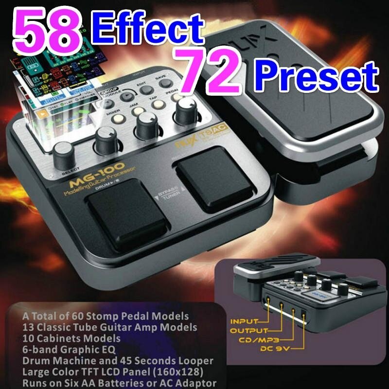 58 Effects 6-band Multi-Effects Pedal Processor Electric Guitar Loop Looper True Bypass Graphic EQ Built-in Drum Machine /Violin/Ukulele C with 72 Presets Loop Function+Free 9V Power Adapter Converter Processor () - intl