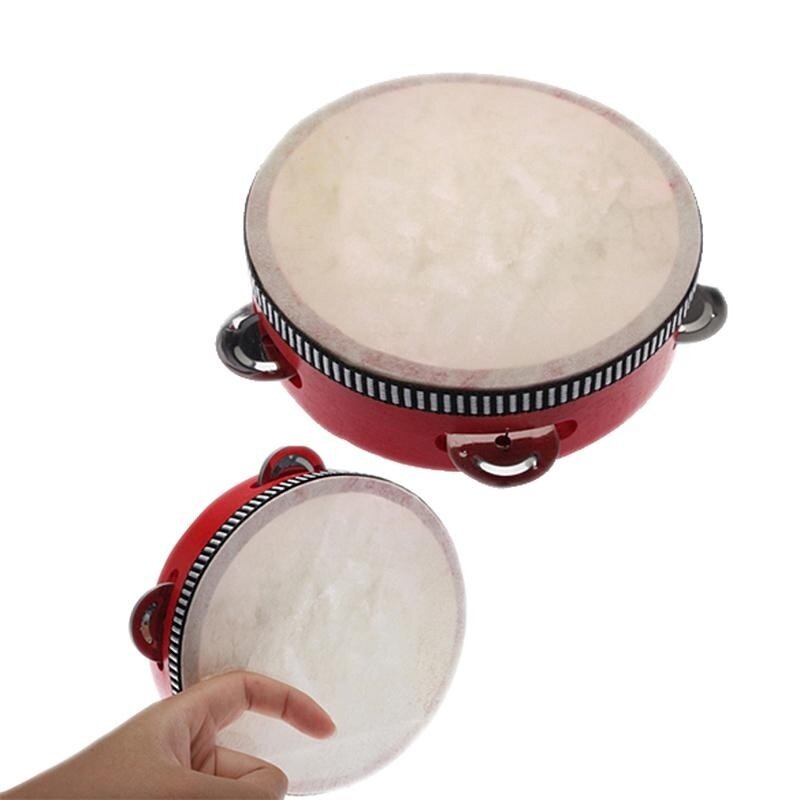 8 inch childrens percussion Musical Tambourine Beat Instrument Hand Drum (Red)