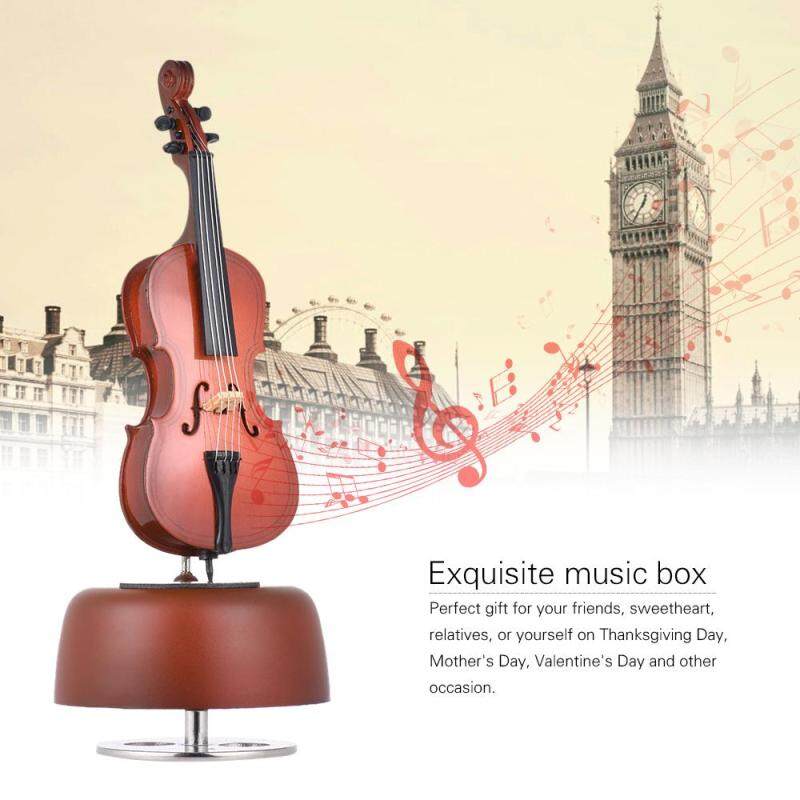 Classical Wind Up Cello Music Box with Rotating Musical Base Instrument Miniature Artware Gift Malaysia