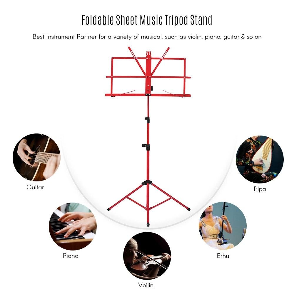 Foldable Sheet Music Tripod Stand Holder Lightweight with Water-resistant Carry Bag for Violin Piano Guitar Instrument Performance - intl