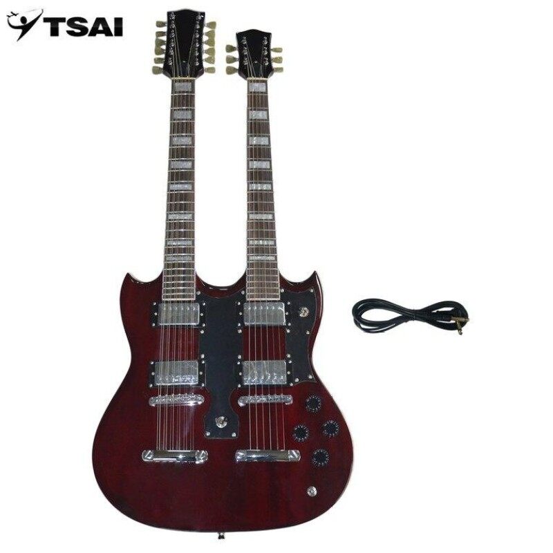 GOOD TSAI SY-NE-005 12 Strings Double Necks Electric Guitar with Double Coil Pickup red Malaysia