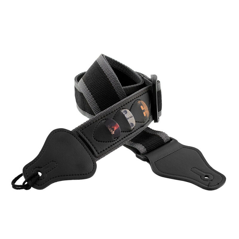 Hot 1x Electric Guitar Strap W/3 Pick Holders Leather Ends Black Useful Malaysia