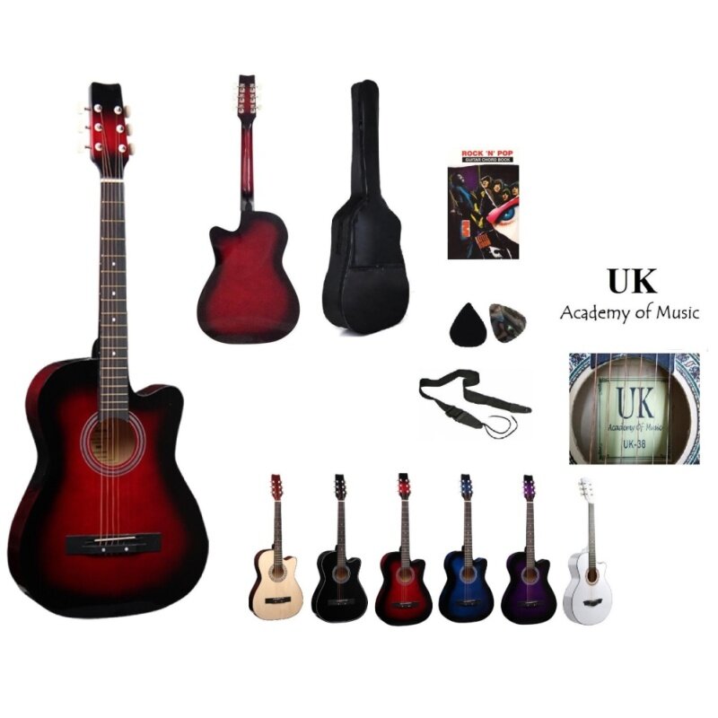 UK Acoustic Guitar 38 Inch (Red)+Bag+2 Picks+Strap+Book Malaysia