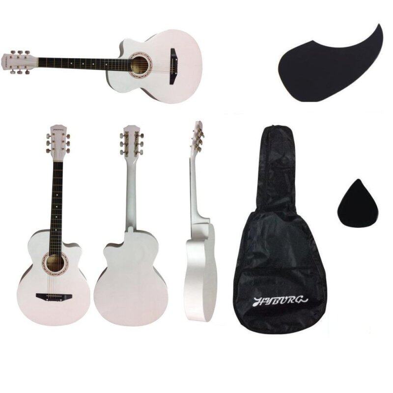 Hyburg Acoustic Guitar 38 Inch (White) + Bag + Pick + Pickguard Malaysia