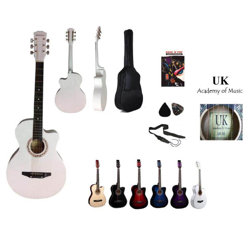 UK Acoustic Guitar 38 Inch (White)+Bag+2 Picks+Strap+Book Malaysia