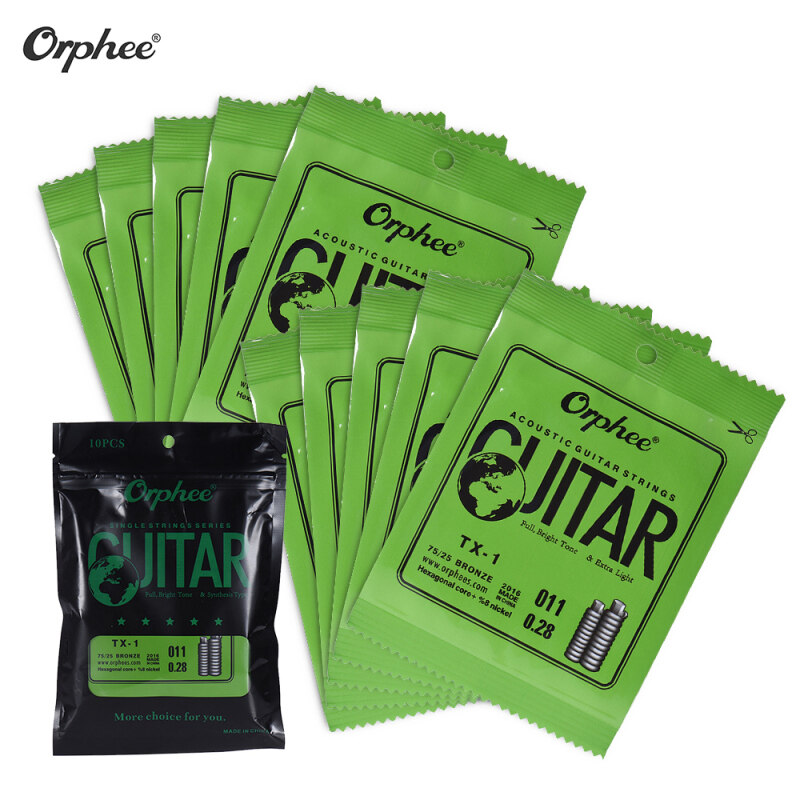 Orphee TX-1 Single String Replacement for Acoustic Folk Guitar 1st E-String (.011) 10-Pack High-carbon Steel Core 75/25 Phosphor Bronze Extra Light Tension Malaysia