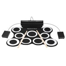 Portable Stereo Digital Electronic Roll Up Drum Kit 9 Silicon Drum Pads Built-in Double 3W Speakers USB Powered with Drumsticks Foot Pedals 3.5mm Audio Cable for Practice Beginners Kids