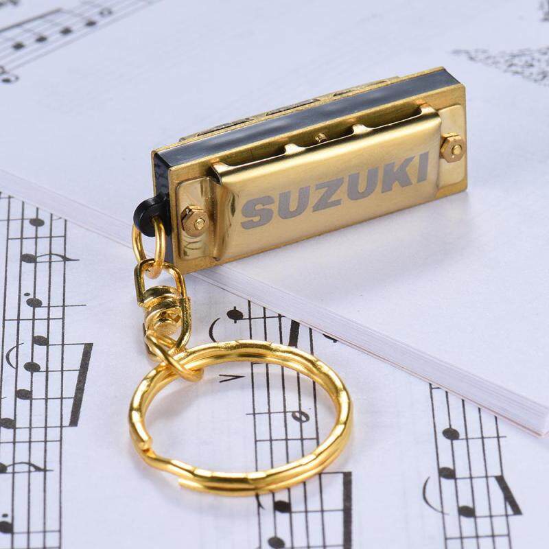 Mini 5 Holes 10 Tone Harmonica Keychain Key of C Golden ^ Malaysia
