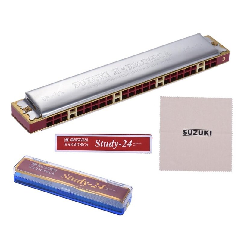 Suzuki Study-24 24 Holes Harmonica Tremolo Key of C with Cleaning Cloth Box Musical Instrument for Beginner Student Outdoorfree Malaysia
