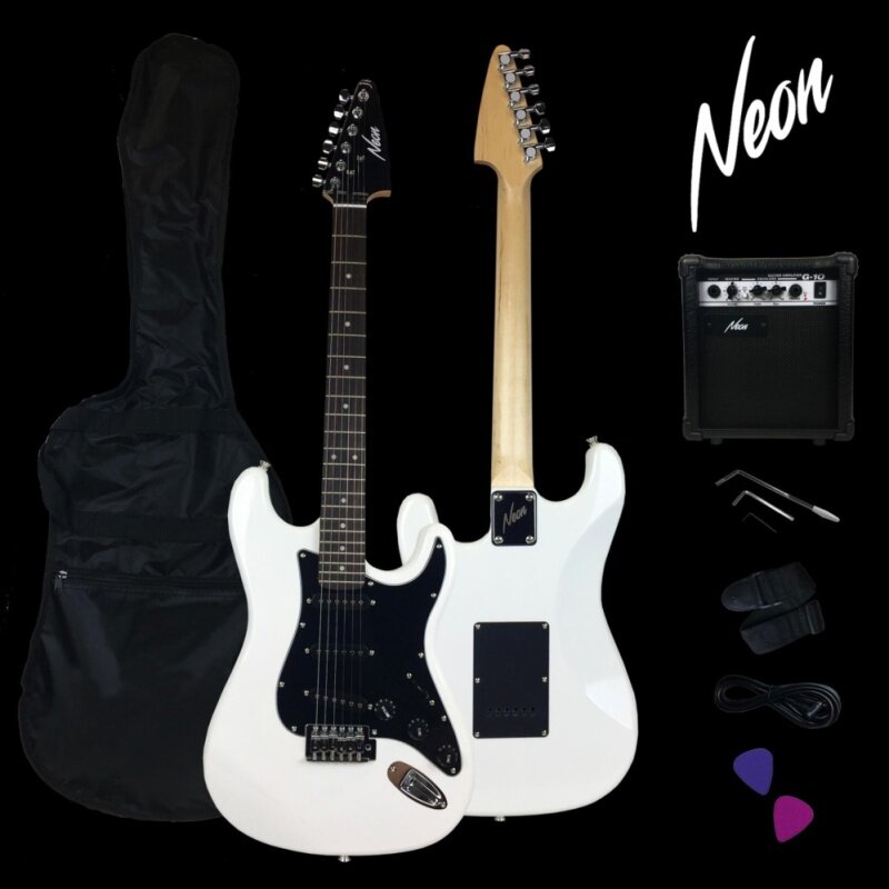 Taloha Neon Jumpstart Electric Guitar Package (White) + 10W Guitar Amplifier + Full Set Accessories Malaysia