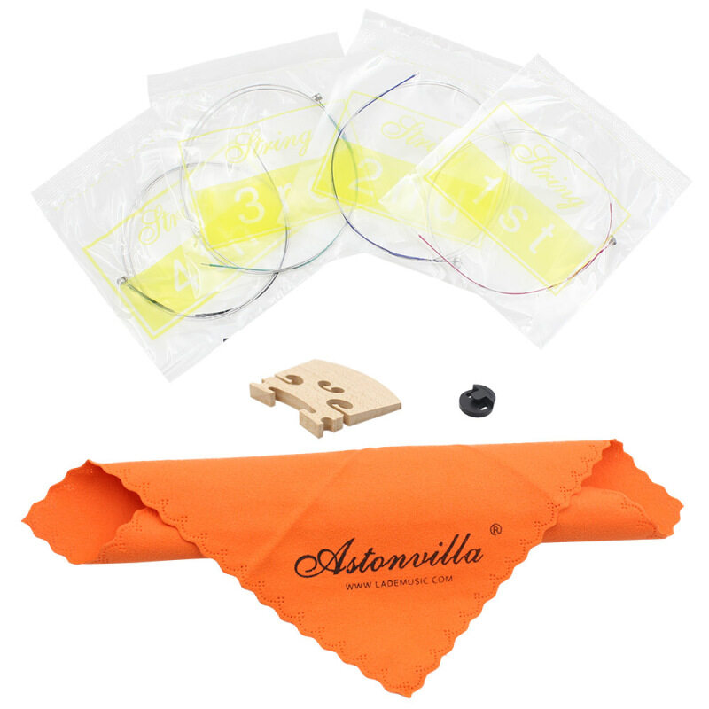 Violin 4 in 1 Set of Strings/Rubber Mute/Maple 4/4 Bridge/Cleaning Cloth Accessories Parts Replace Tool Malaysia
