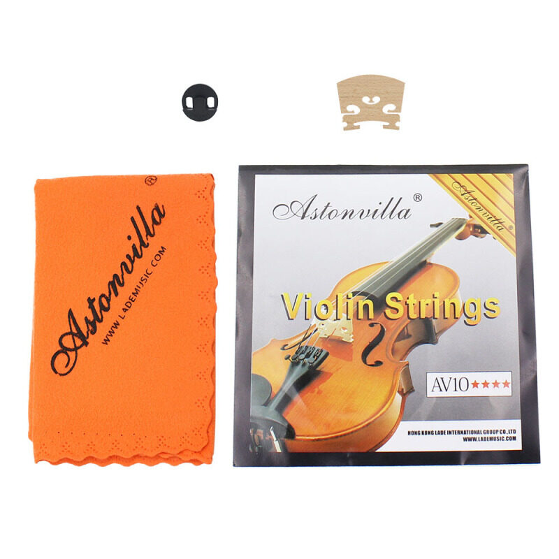 Violin 4 in 1 Set of Strings/Rubber Mute/Maple 4/4 Bridge/Cleaning Cloth Accessories Parts Replace Tool Violin Accessory Malaysia
