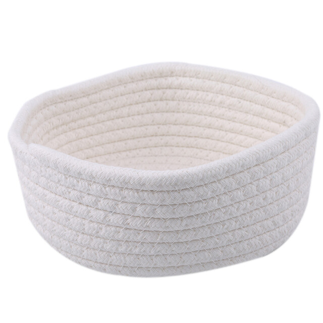 Round White Gray Small Hand Woven Basket Bedside Tabletop Snacks Storage Basket Cosmetics Coffee Table Storage Baskets
