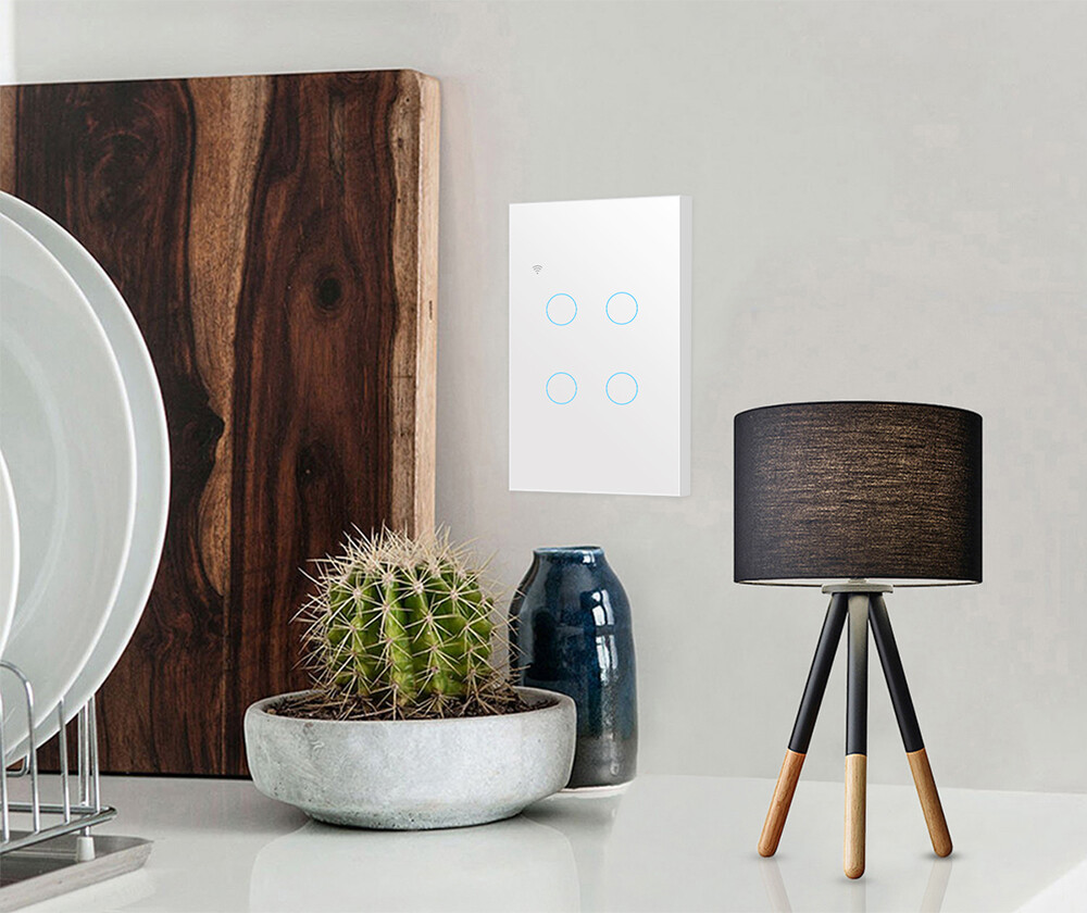 Tuya US Smart Switch Wifi Smart Touch Switch Wall Light Switch 100V-250V 10A 1/2/3/4 Gang Support APP/Touch/Voice Control Universal Smart Home