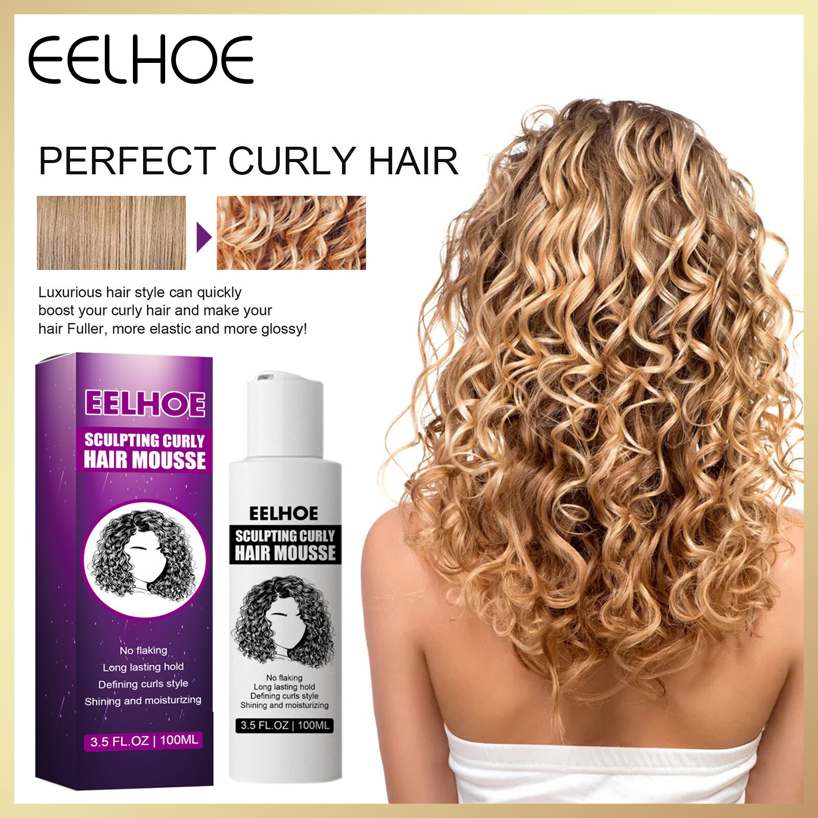 Eelhoe Sculpting Curly Hair Styling Cream Curly Hair Products Curly Hair Mousse Volumizing Styling Mousse Hydrating Curl Mousse Frizziness Curly Hair Products Curl Moisturizer Wavy Hair Frizz Control Sculpting Curl Hair Boost Defining Cream（100ml)