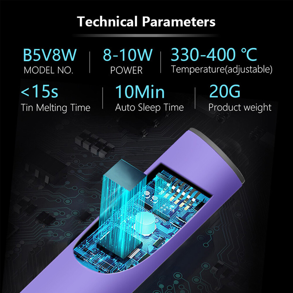 Smart Sensor 330~400°C 8W Handheld Portable Cordless Mini Electric Soldering Iron Temperature Adjustable Soldering Iron Household DIY Welding Tool Set
