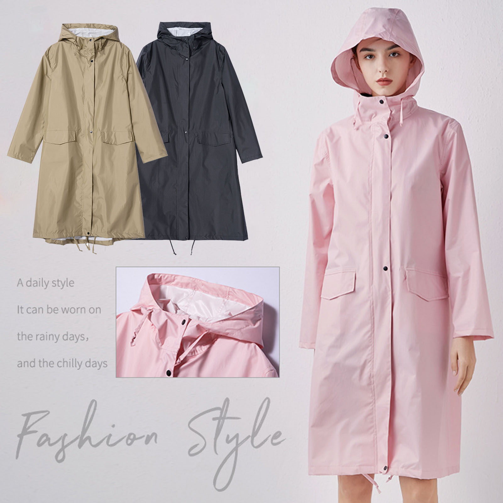 Benferry Solid Color Raincoat Waterproof 210D Polyester Cloth Unisex Rain Jacket for Outdoor