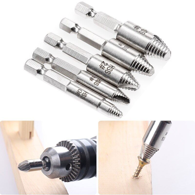 Ashowner 5pcs Damaged Screw Extractor Drill Bit Set Stripped Broken Screw Bolt Remover Extractor Easily Take Out Demolition Tools Kit