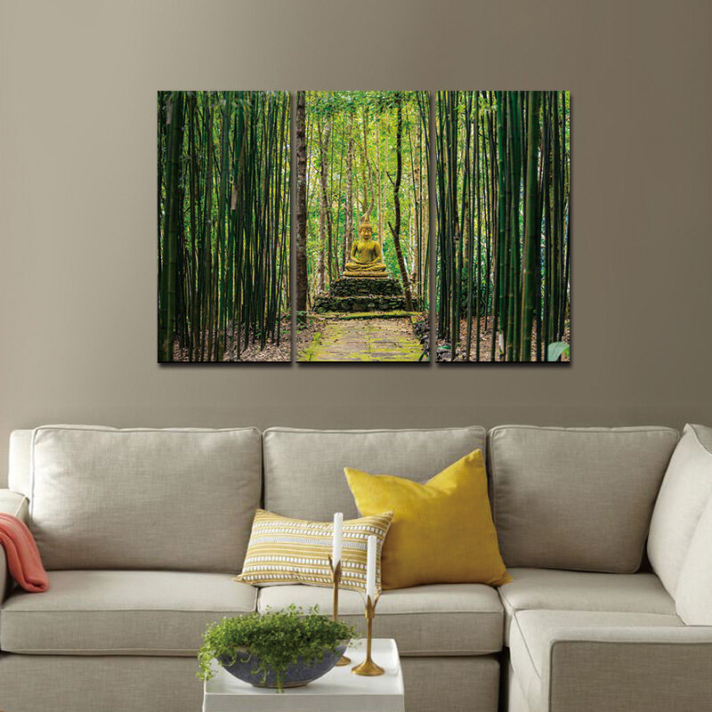 3 Panel Buddha with Singapore Orchids Modern Decor Canvas Wall Art HD Print 