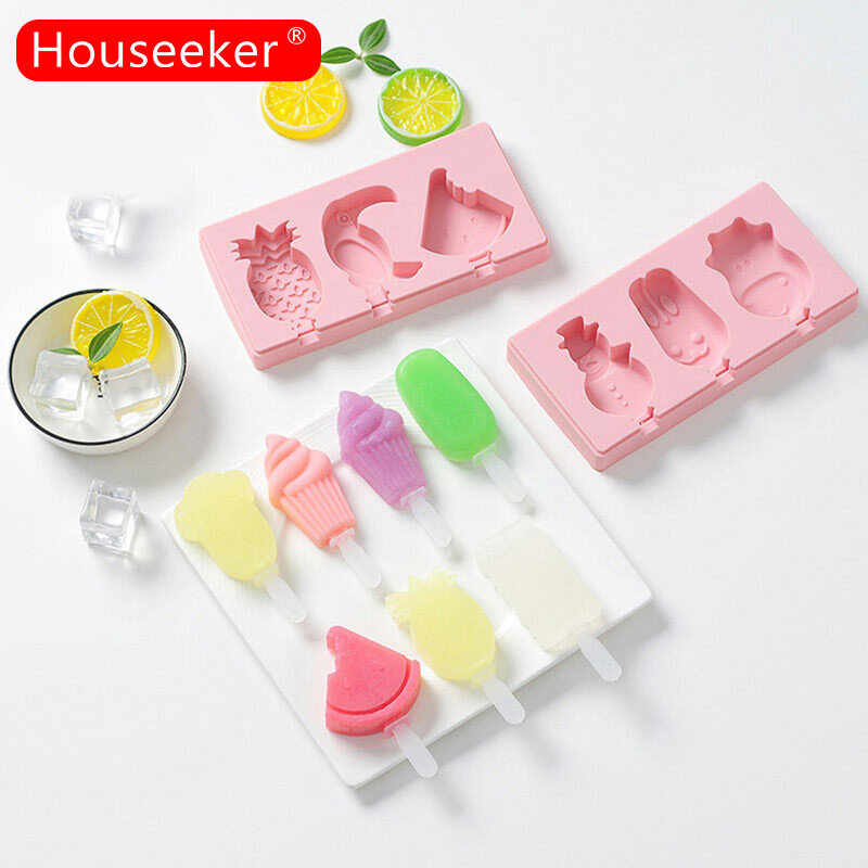 Cartoon Animal Silicone Popsicle Mold With Lid Handmade Kids DIY Ice Cream Form With Popsicle Sticks Candy Accessories
