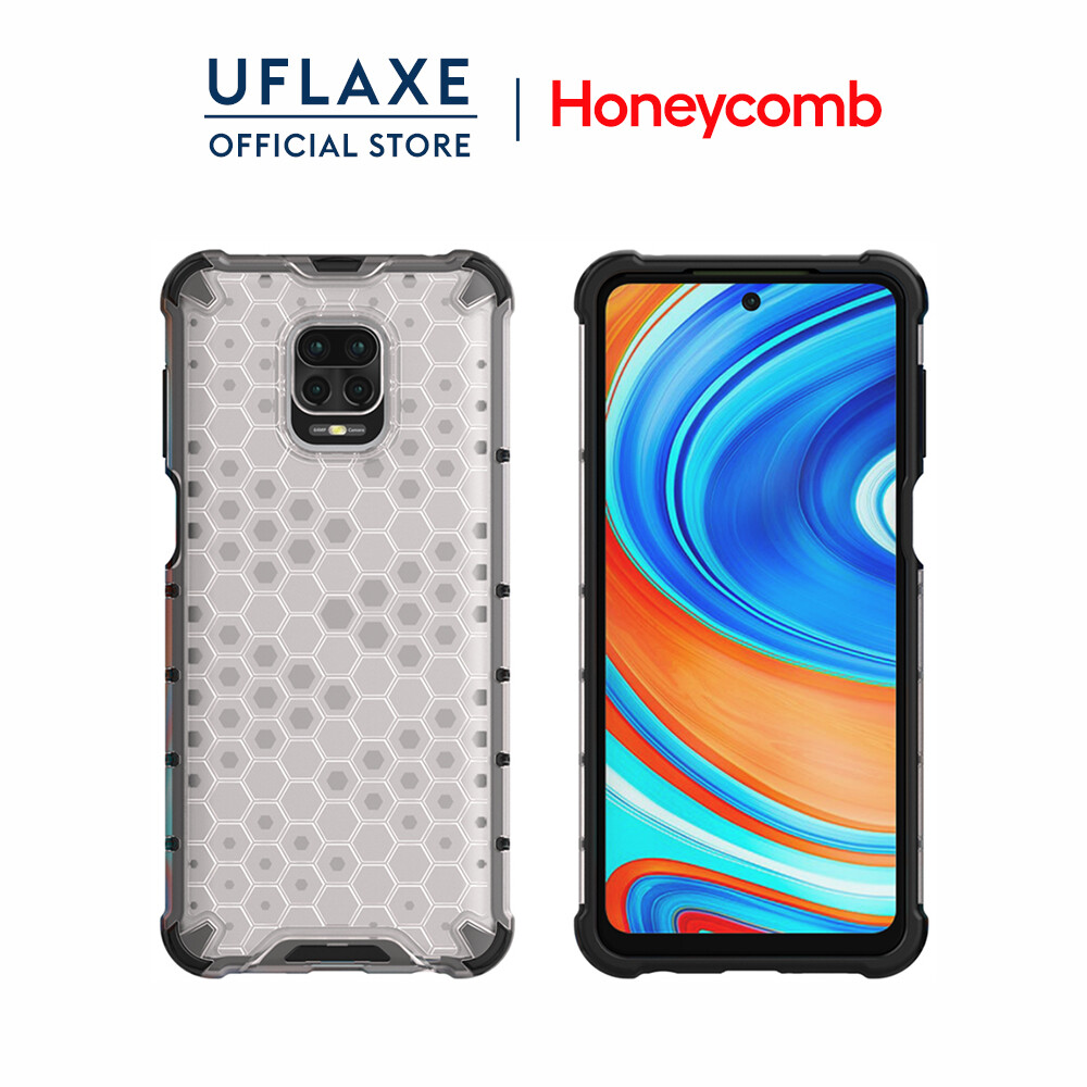 UFLAXE Honeycomb Shockproof Hard Case for Xiaomi Redmi Note 9 / Note 9 Pro / Redmi Note 9S Full Protection Clear Translucent Case Durable Back Cover anti-shock Protective Casing