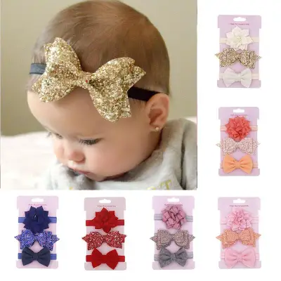 I Love Daddy&Mummy 3Pcs/set Glitter Bows Flower Baby Headband Newborn Baby Girl Headbands Princess Hair Accessories Girls Gift