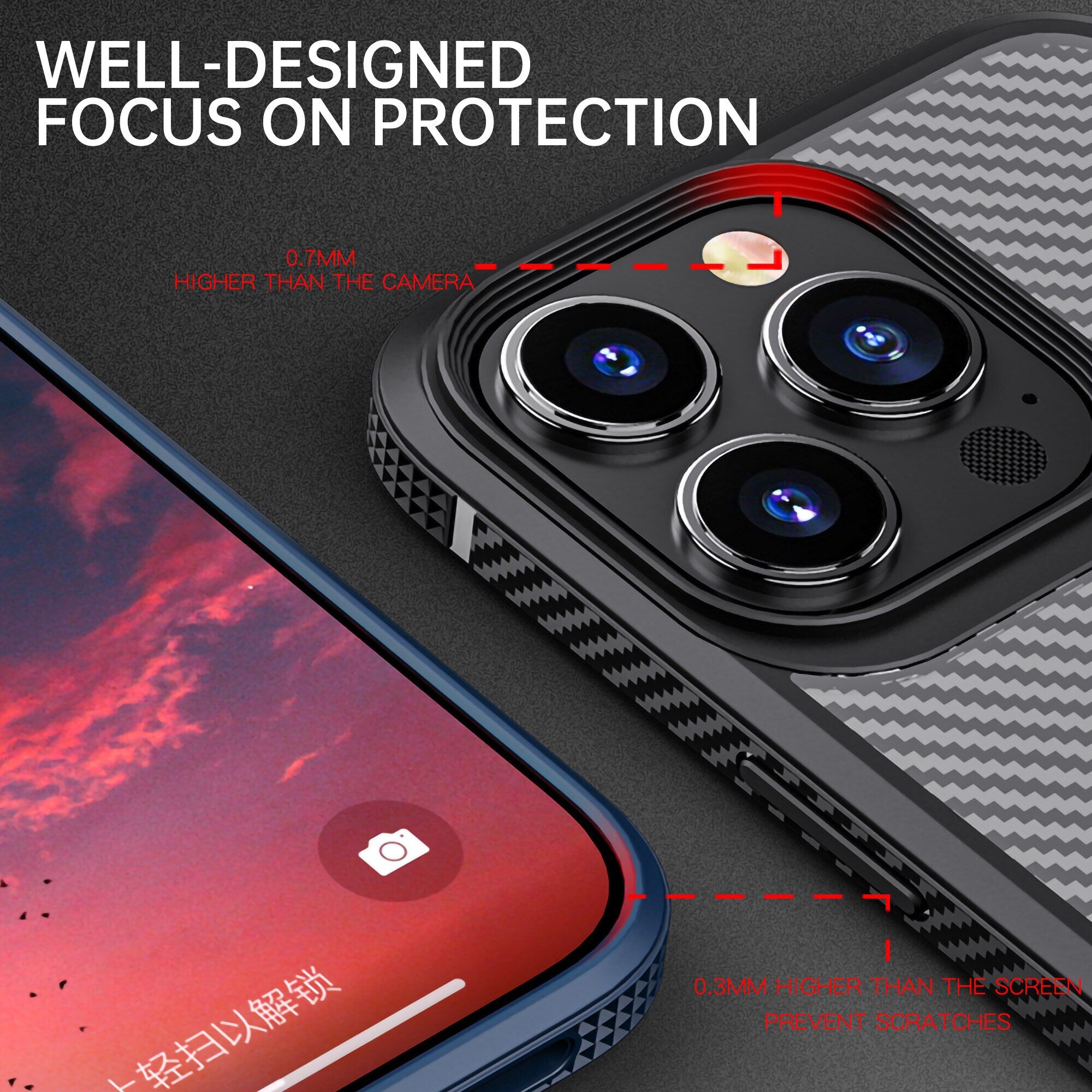 Cho iPhone 15 Pro Max Trường Hợp Kiểu sợi Carbon nửa trong suốt Cứng Trở Lại Ốp chống sốc cho iPhone 14 Pro Max, 11/12 Pro Max, 13 Mini, 13 Pro Max Trường Hợp