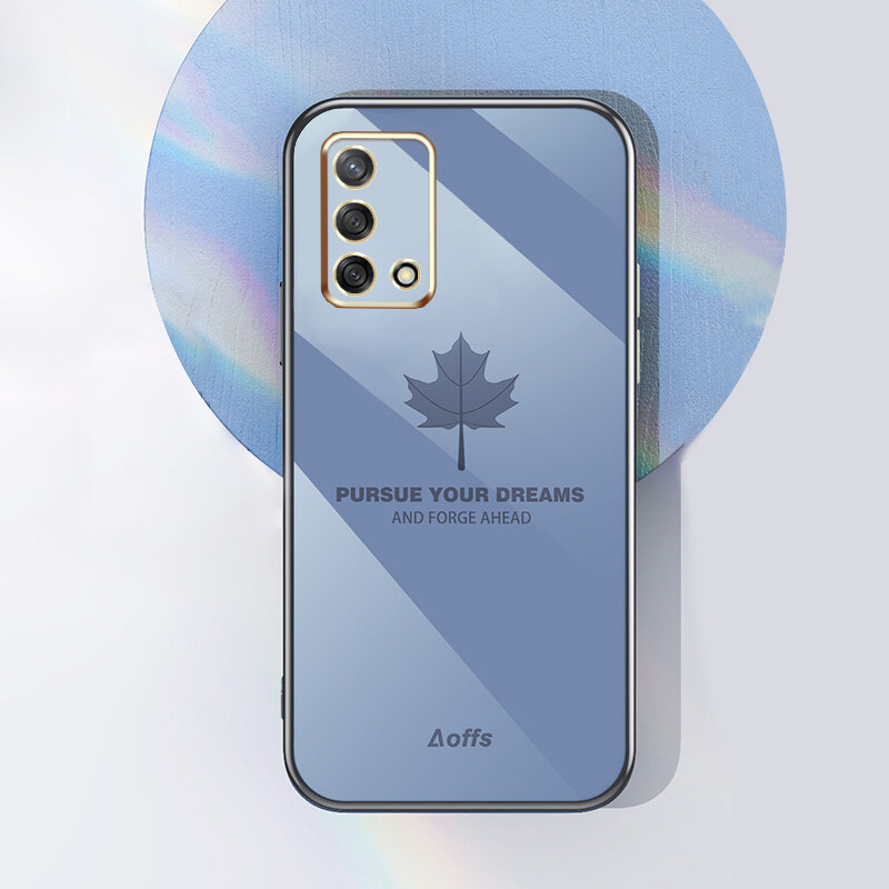 YBD Straight Edge Plating Phone case For OPPO A74 F19 casing, Precise Camera Protection case Maple leaf pattern cover with Free lanyard