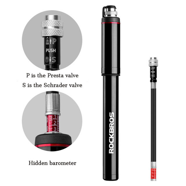 ROCKBROS Cycling Bike Bicycle Mini Pump 150 PSI Aluminum Alloy Portable With Pressure Gauge Inflator Bike Tire Pump Presta Valve