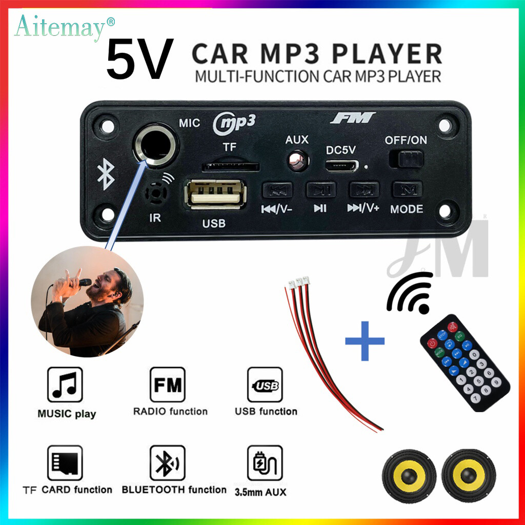 Aitemay Bluetooth 5.0 Audio Decoding Module Color Screen 5V MP3 WMA WAV USB AUX TF FM Wireless Audio Decoder Board