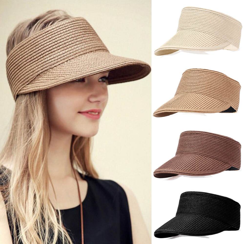 Foldable Portable Beach Hat Wide Brim Sun Hat Roll-up Summer Casual Straw Cap Visors For Women