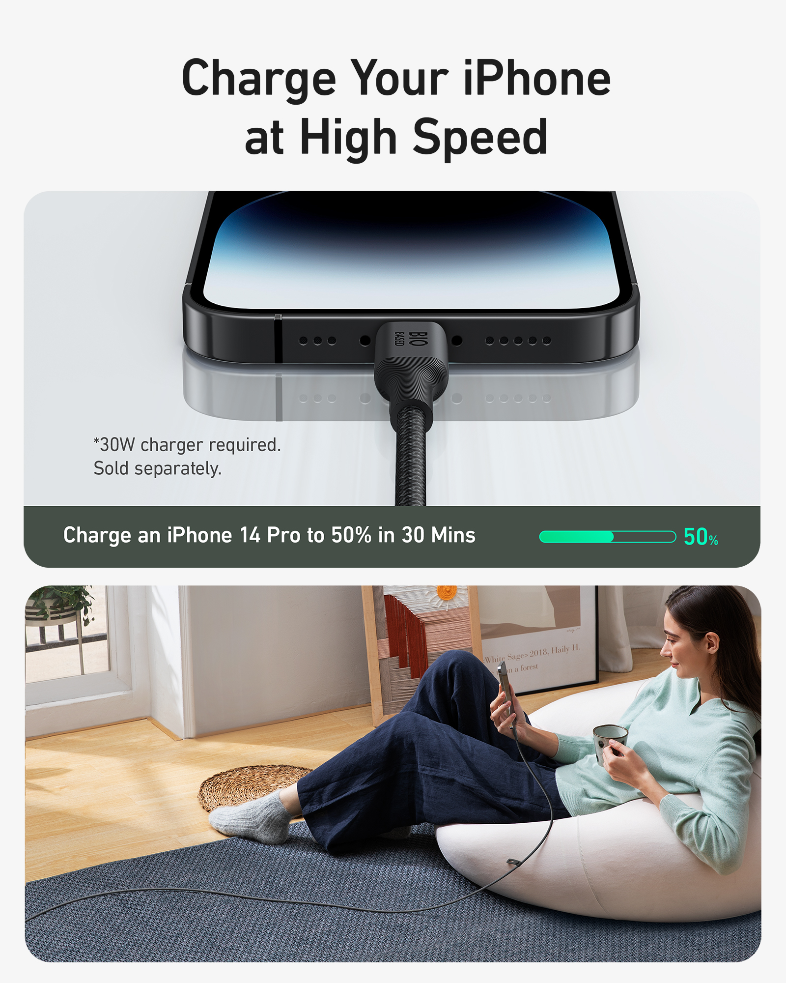 Anker 542 MFI USB-C to Lightning Cable MFi Certified Fast Charging Cable for iPhone 14 Plus 14 Pro Max 13 13 Pro iPhone 12
