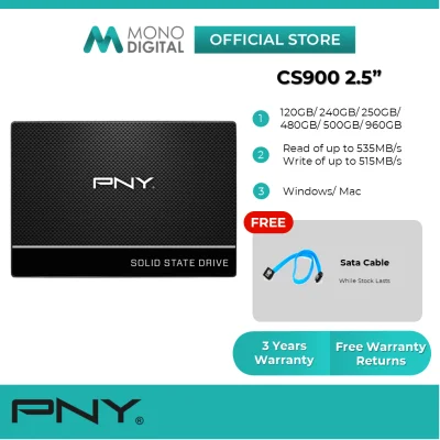 PNY CS900 SSD 120GB / 240GB /250GB / 480GB /500GB / 960GB 2.5 inch SATA III SSD Internal Solid State Drive compatible for Windows & MAC [Free Sata Cable]
