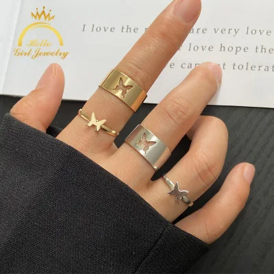 Hello Girl Jewelry 2Pcs/Set New Fashion Creative Personality Butterfly Punk Couple Ring Ring Set Jewelrys Gifts