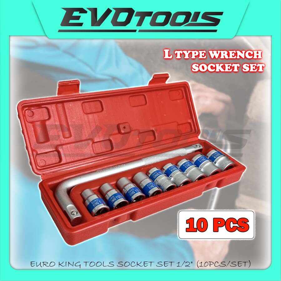 EURO KING TOOLS SOCKET SET 1/2" (10PCS) (JT4028)/ L TYPE SPANNER BOX