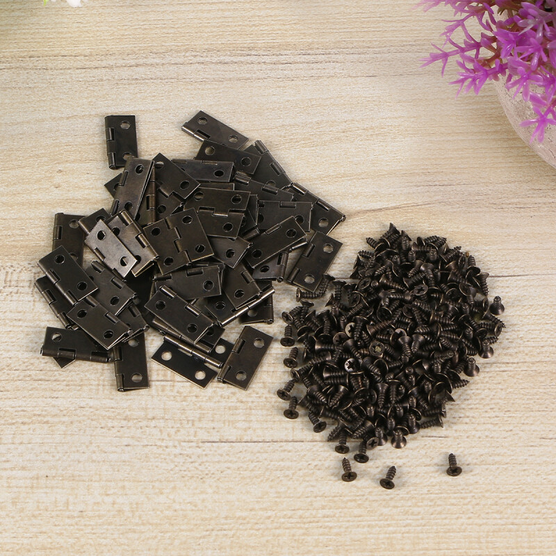 250pcs Metal Hinge with Screws Useful Small Self Closing Hinges Spring Hinge Automatic Hinges for Jewelry Box Wooden Box