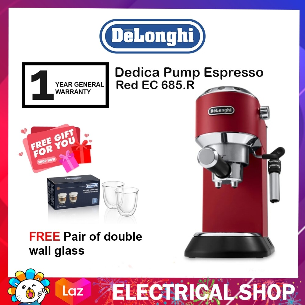 DELONGHI Dedica Red Pump Espresso Coffee Machines EC685.R / EC685R