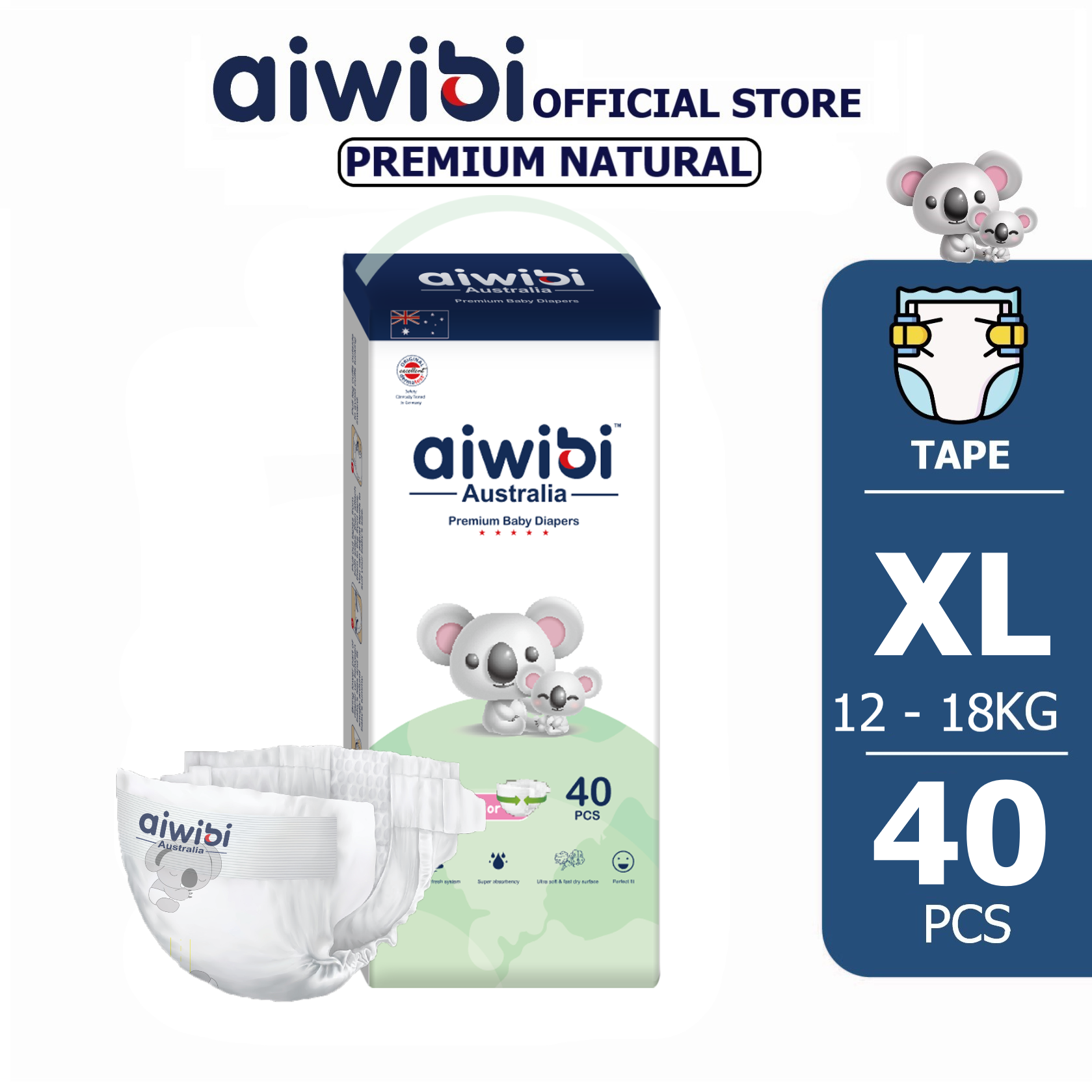 Aiwibi Premium Natural Diapers Tape Pants Lampin Bayi - NB / S / M / L ...