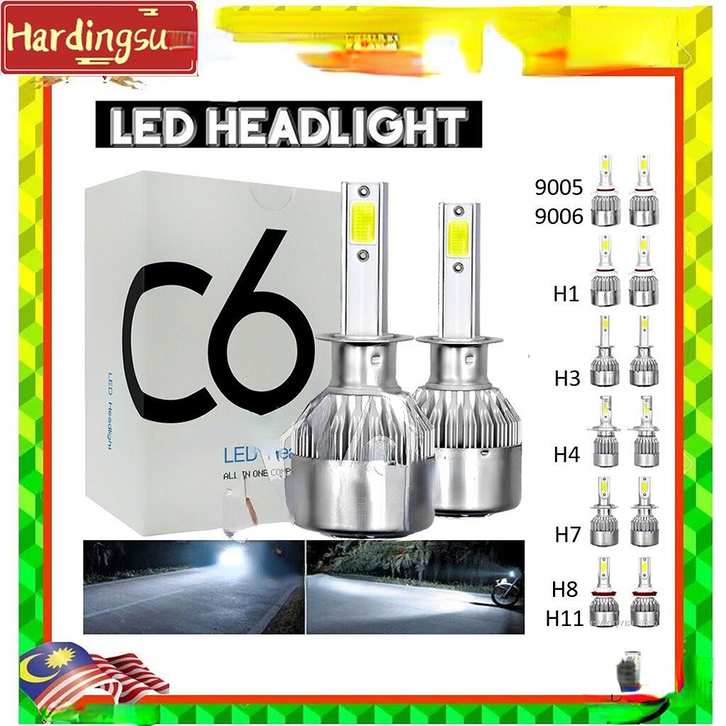 2 pcs c6 led original headlight car motor cod led h1 h3 h4 h7 h8 h11 hb3 9005 hb4 9006 fog light bulb fog lamp