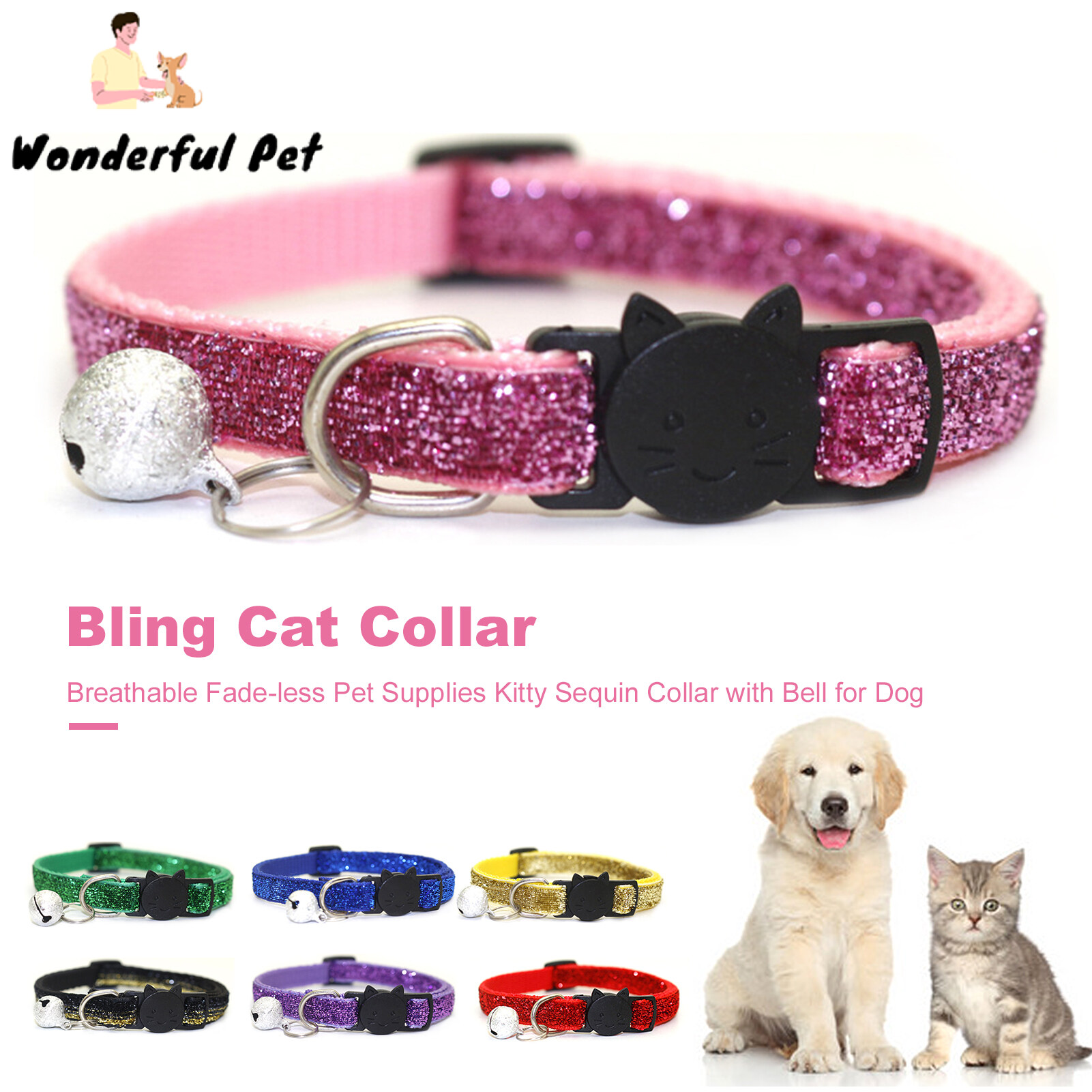 Pet Supplies Bling Cat Collar Breathable Fade less Pet Supplies Kitty Sequin Collar with Bell for Dog Lazada Singapore