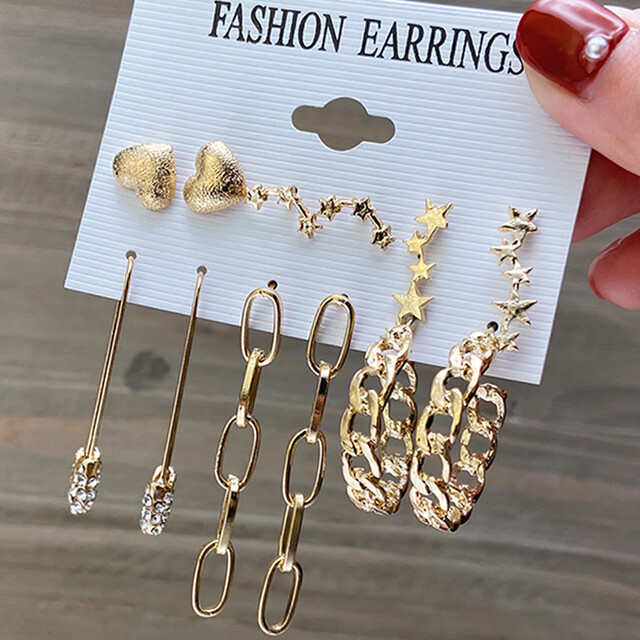 17MILE Trendy Big Pearl Drop Earrings Set For Women Fashion Gold Geometric Circle Chain Earrings Set of Earrings Jewelry