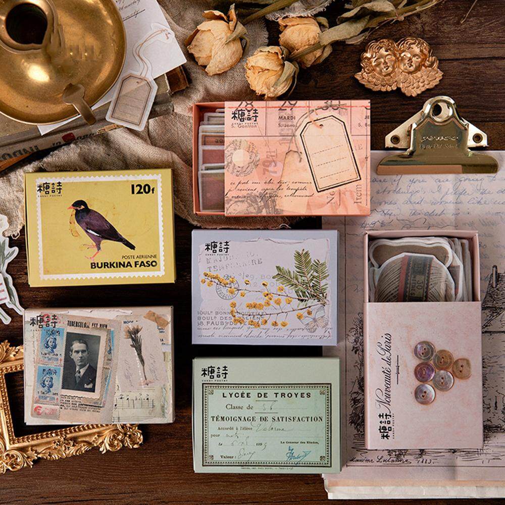 80 PCS/Boxed Matchbox Sticker Old Object Series Vintage Pocket Book