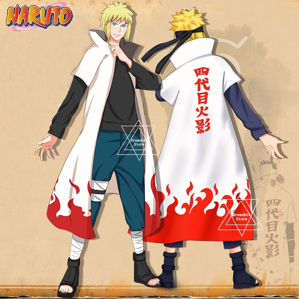 Ready Stock Naruto Yondaime Hokage Namikaze Minato Anime Cosplay Short Sleeve Cloak Robe Outwear