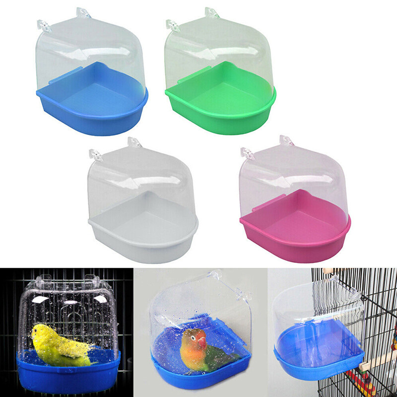 【qushaigao】Plastic Bird Water Bath Box Bathtub Parrot For Parakeet Hanging Bowl