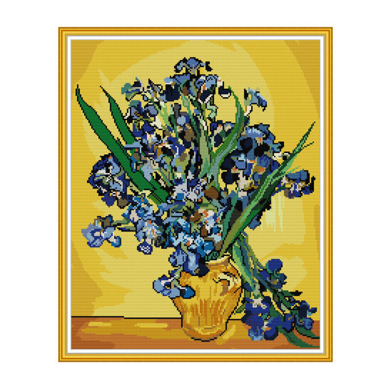 DIY Needlework Handmade Cross Stitch Kits, cross stitch pattern design Van Gogh-Still Life with Iris art Wall Decor, joy sunday cross stitch complete set with pattern, factory direct sales 11CT 14CT printed and unprinted cross stitch fabric