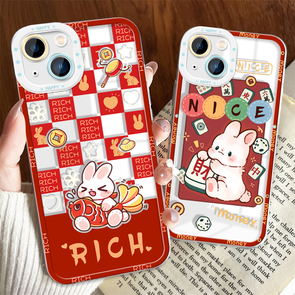 Hontinga Casing Case For Xiaomi Redmi Note 11T Pro+ Note 11S Note 11 Pro 5G 4G Note 8 Pro Note 9 Case Transparent Clear Case Rabbit Year Phone Case Soft Silicone Full Cover Shockproof Rubber Cases Back Cover Phone Casing Softcase For Girls