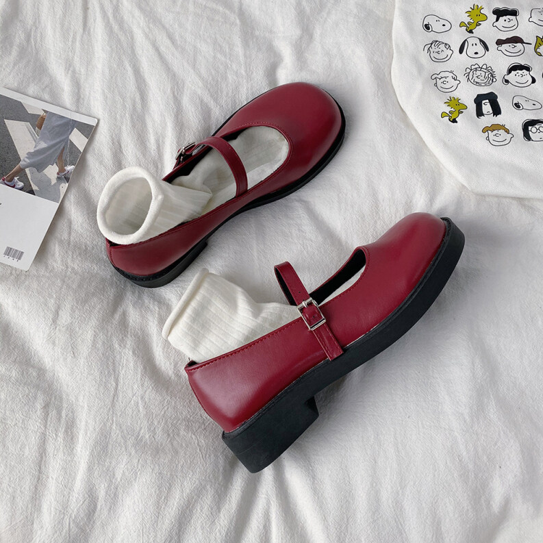 Giày Lưới Tròn Màu Đỏ Mary Jane Giày Đơn Nữ 2020 Mới Mùa Hè Sinh Viên Retro Hoang Dã Anh Phong Cách Giày Da Nhỏ giá rẻ